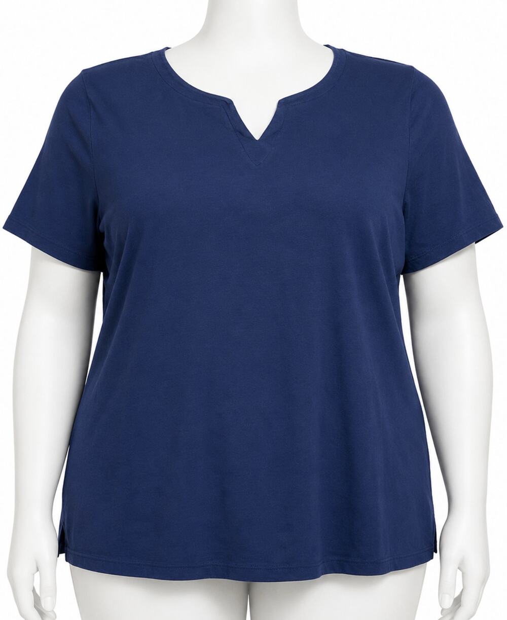 Talbots Shirt 2X Blue V Neck Short Sleeve Minimalist Basic Pima Cotton Capsule